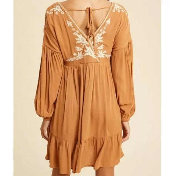 Earthen Embroidered Floral Ruffle Wrap Mini Dress - Picture 1 of 7